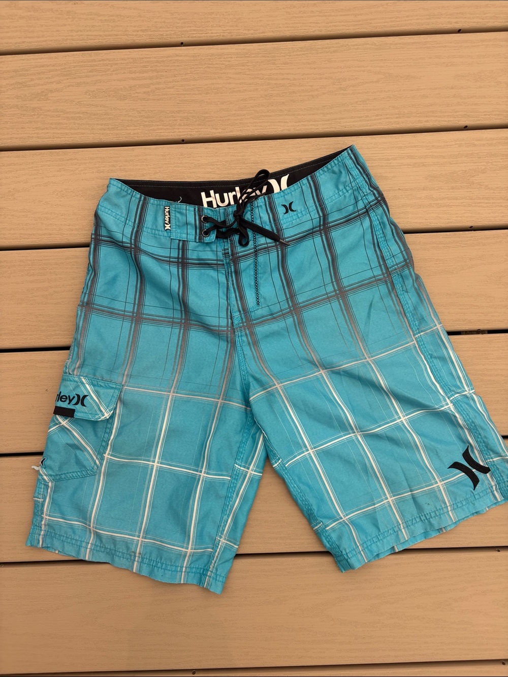 Hurley Teal Plaid Hybrid Shorts